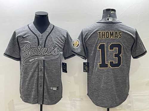 Mens New Orleans Saints #13 Michael Thomas Gray With Patch Cool Base Stitched Baseball Jersey->new orleans saints->NFL Jersey